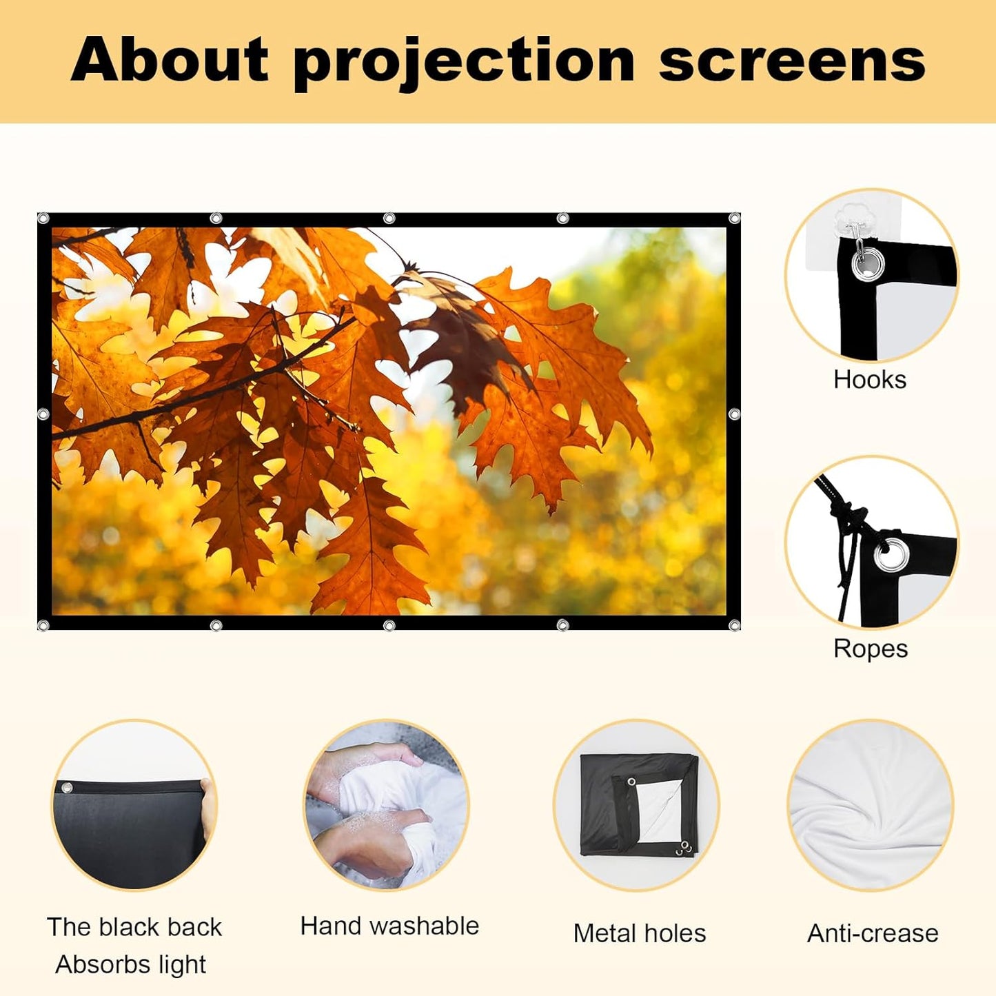 Winy Foldable 120" Projector Screen – Portable,  Washable for Indoor & Outdoor Use
