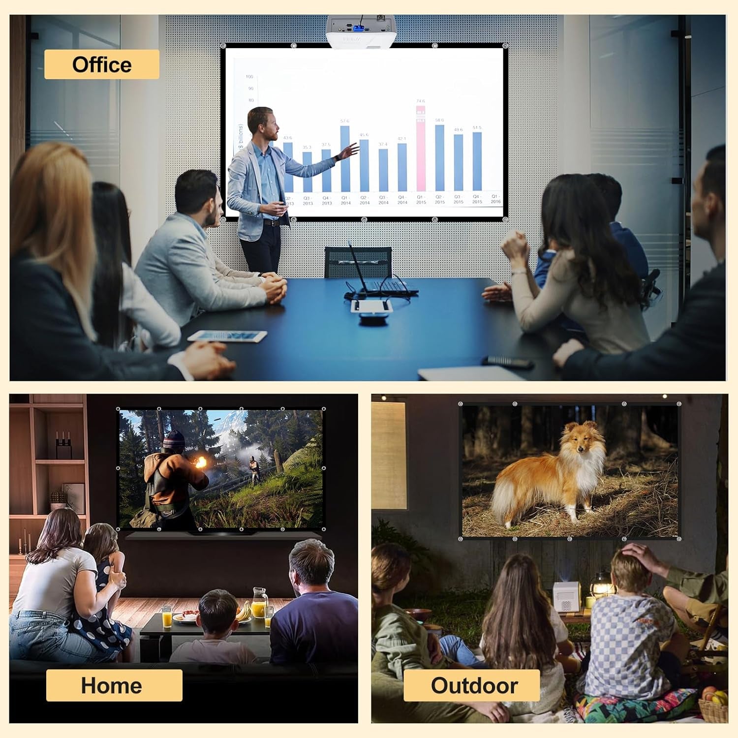 Winy Foldable 120" Projector Screen – Portable,  Washable for Indoor & Outdoor Use